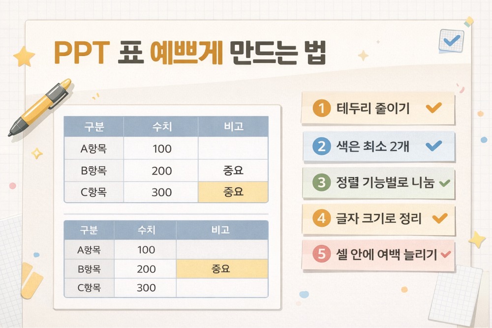 PPT 표 예쁘게 만드는 법: 촌스러운 표를 10초 만에 '전문가 급'으로 바꾸는 3가지 원칙 - 디자인 번역 노트