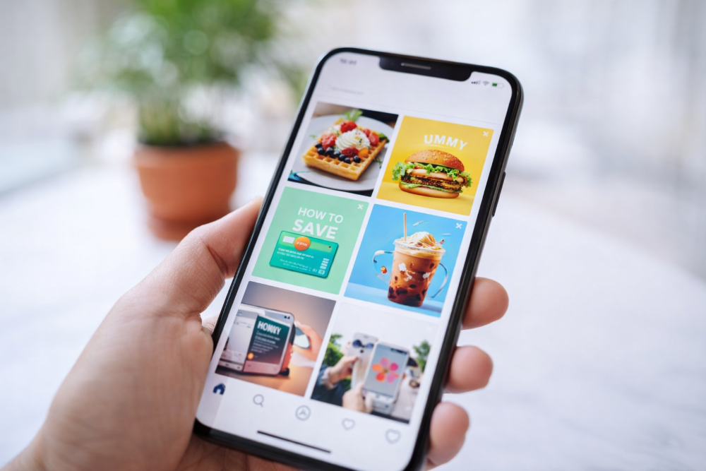 인스타그램 피드를 보는 스마트폰