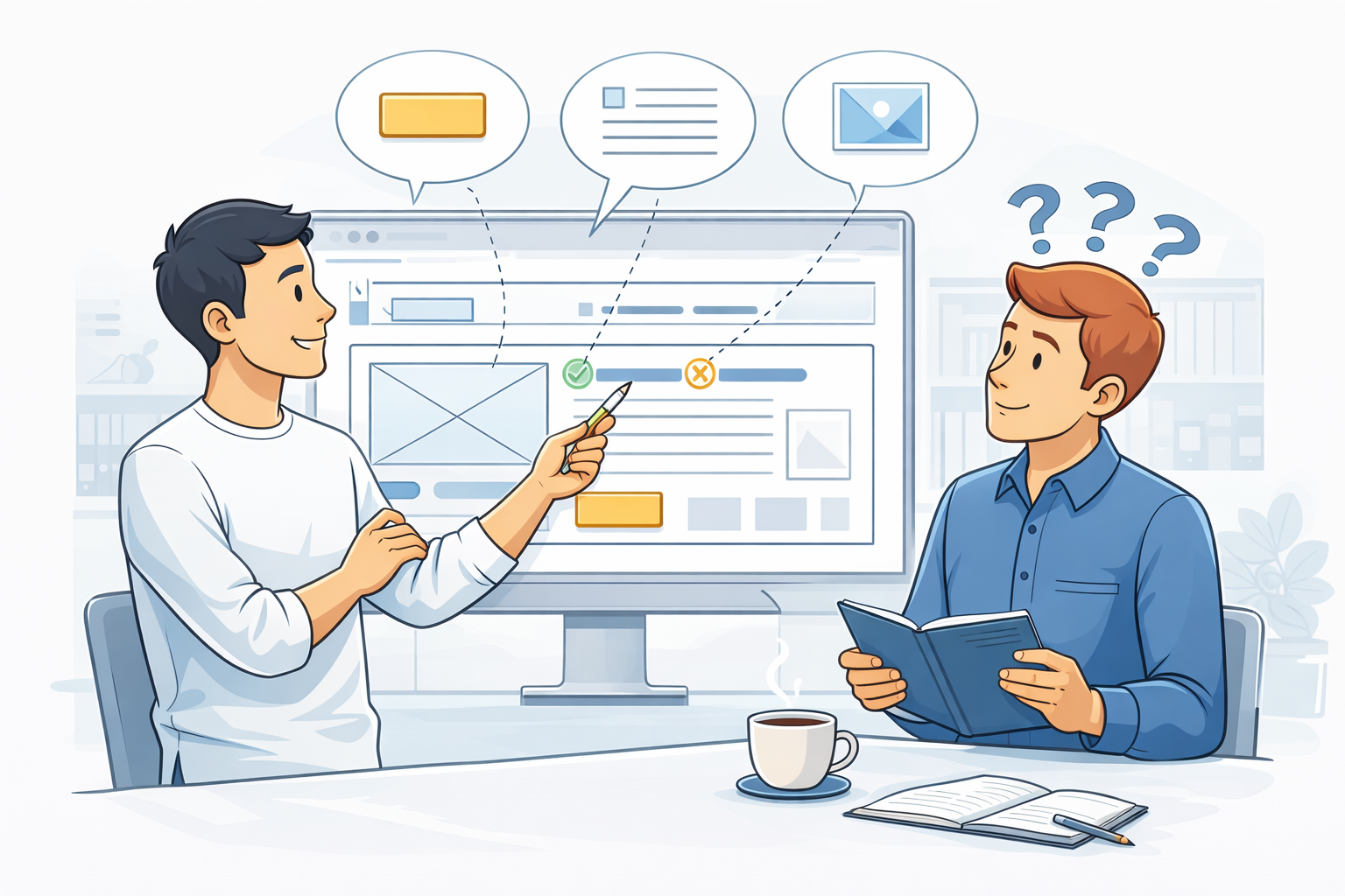 디자인 설명이 필요한 상황을 보여주는 이미지