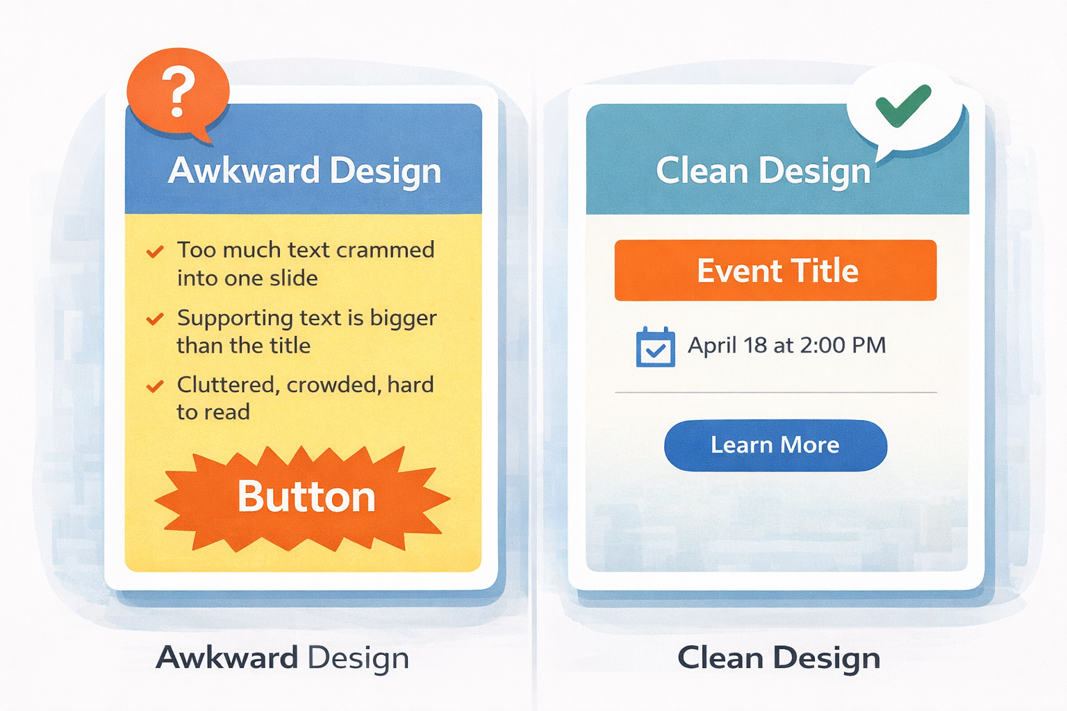 어색한 카드뉴스 디자인과 정보가 정리된 카드뉴스 디자인을 비교한 예시 이미지