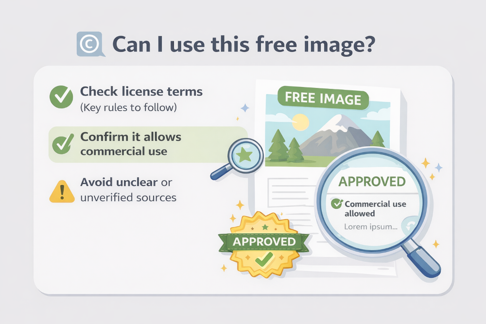 무료 이미지 저작권과 상업용 사용 기준을 정리한 인포그래픽