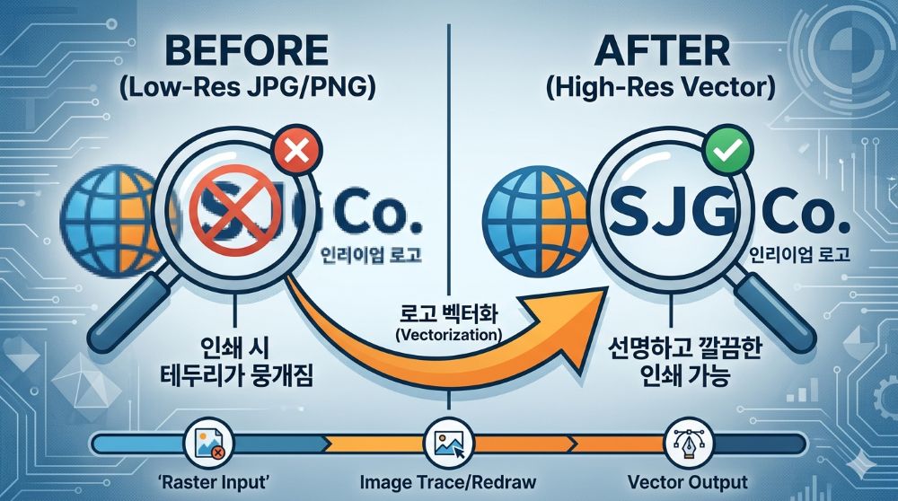 '깨진 JPG 로고'의 비극과, 벡터화한 후의 '깔끔한 AI 로고'