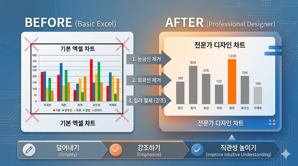 차트의 '빼기' 전후 비교