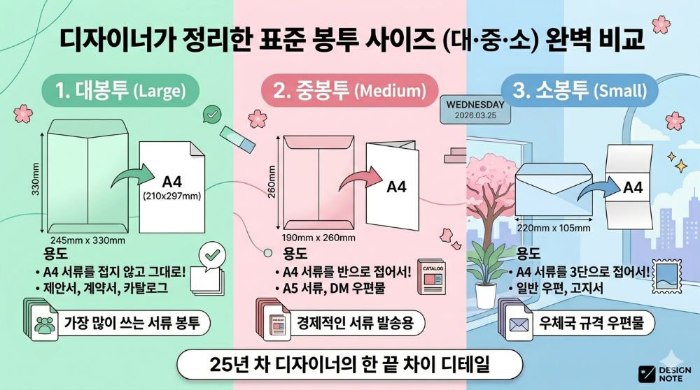 디자이너가 정리한 표준 봉투 사이즈(대·중·소) 완벽 비교