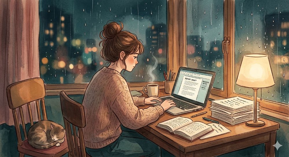 대학생이 레포트 작성하는 일러스트