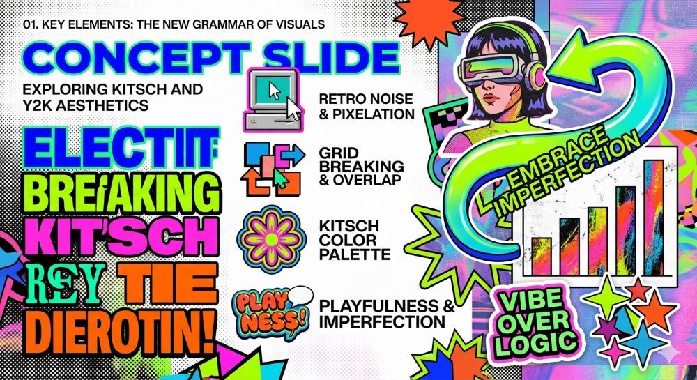 Z세대의 '키치(Kitsch)'와 'Y2K' 감성을 담은 PPT 슬라이드 디자인 샘플