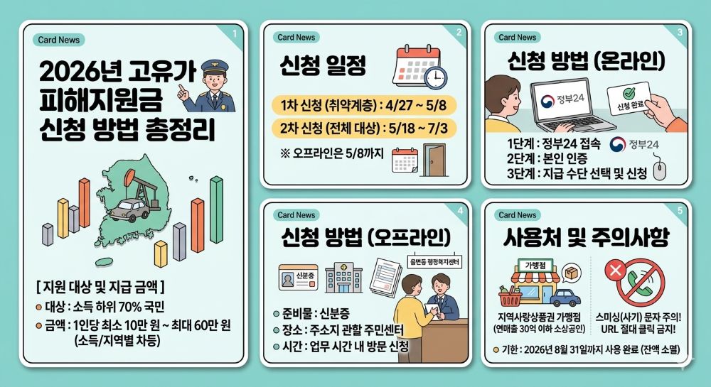 2026년 고유가 피해지원금 신청 방법 총정리 카드뉴스