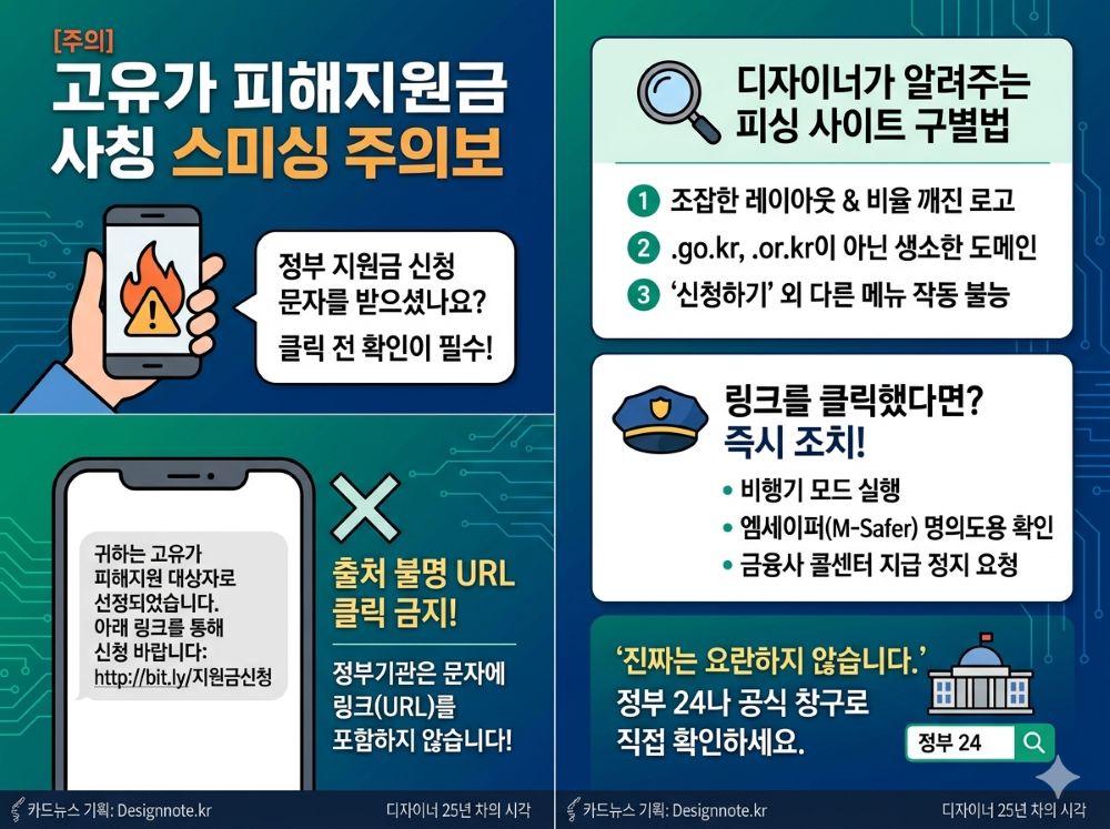 고유가 피해지원금 사칭 스미싱주의보 카드뉴스 이미지