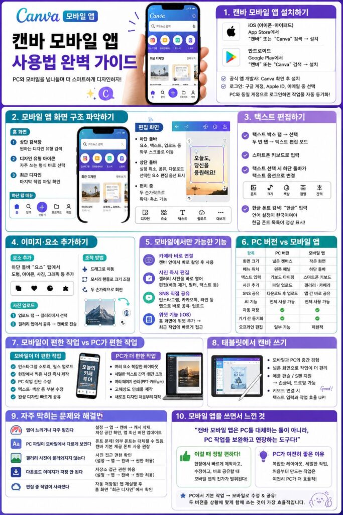 캔바 모바일 앱 사용법 완벽 가이드 카드뉴스 이미지